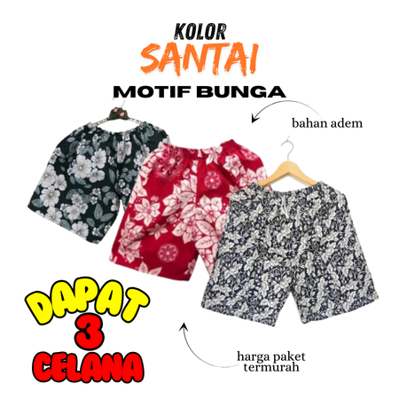 CELANA PENDEK KOLOR 3 PCS FIT TO L motif bunga celana santai pantai celana murah pria