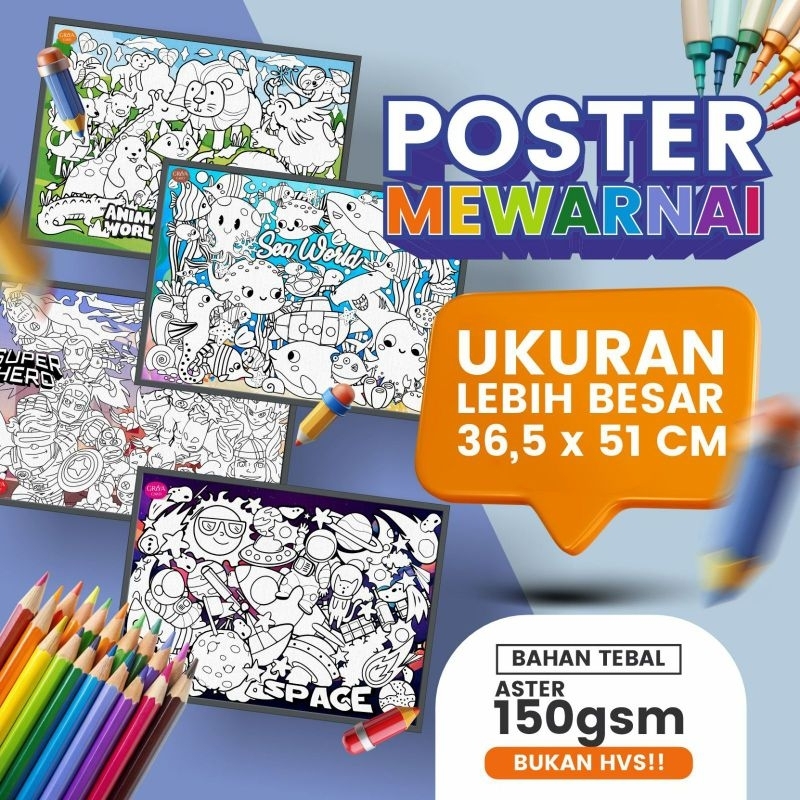 

POSTER MEWARNAI / POSTER MEWARNAI ANAK/ POSTER WARNAI JUMBO / GIANT COLORING PAPER