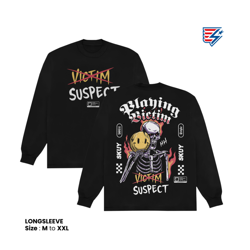 Skuy Longsleeve Kaos Dewasa Unisex Lengan Panjang Warna Hitam Bahan Cotton Combed 24s | Suspect SKYL