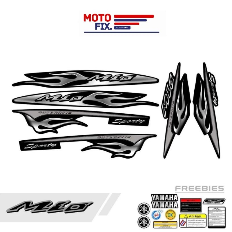 Stiker Striping Decal Body Motor Yamaha Mio Sporty Atau Smile Edisi Api Dasar Hitam