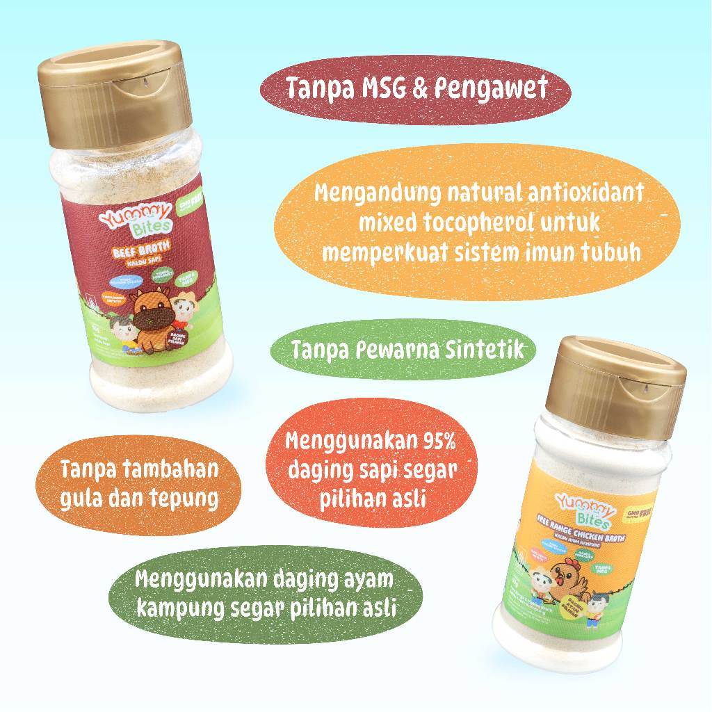 

Yummy Bites Kaldu Bumbu MPASI Bayi 50gr / Beef / Chicken Broth for Baby