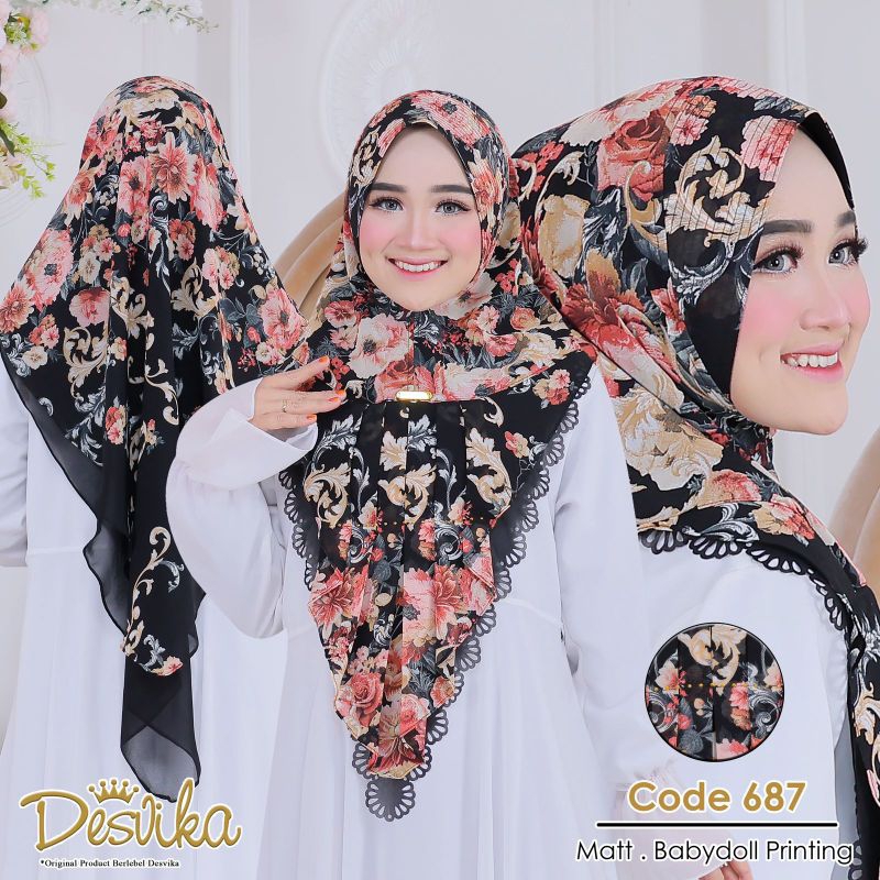 DESVIKA - SAFIR MOTIF 687 HIJAB INSTAN SOFTPAD ANTHEM CERUTY BABYDOLL JILBAB/KERUDUNG PREMIUM BY ANI