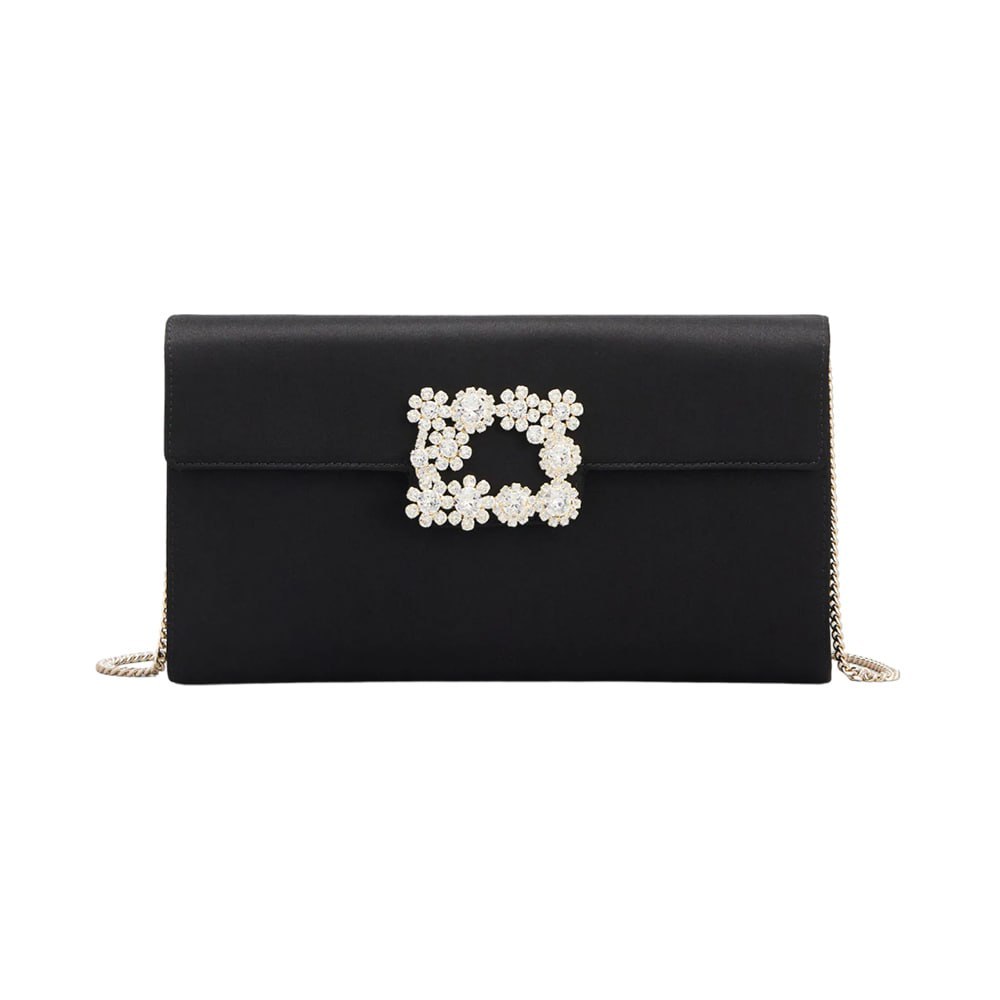 Roger Vivier Flower Strass Buckle Satin Clutch