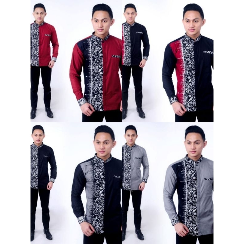 baju kemeja pria dewasa lengan panjang kombinasi batik ukuran M L XL