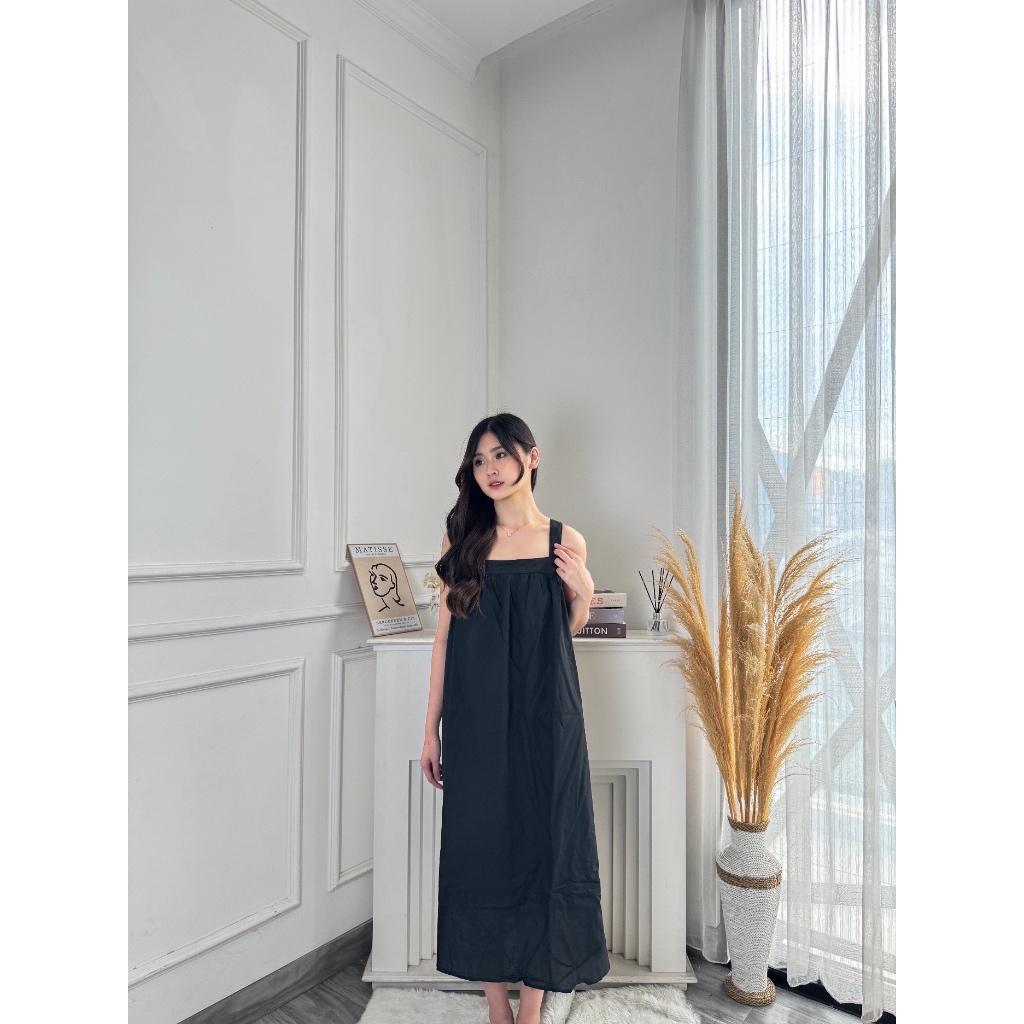 N50 - Dress Hitam Polos Korean Style Sleeveless Tanpa Lengan Dress Simple Tanpa Lengan