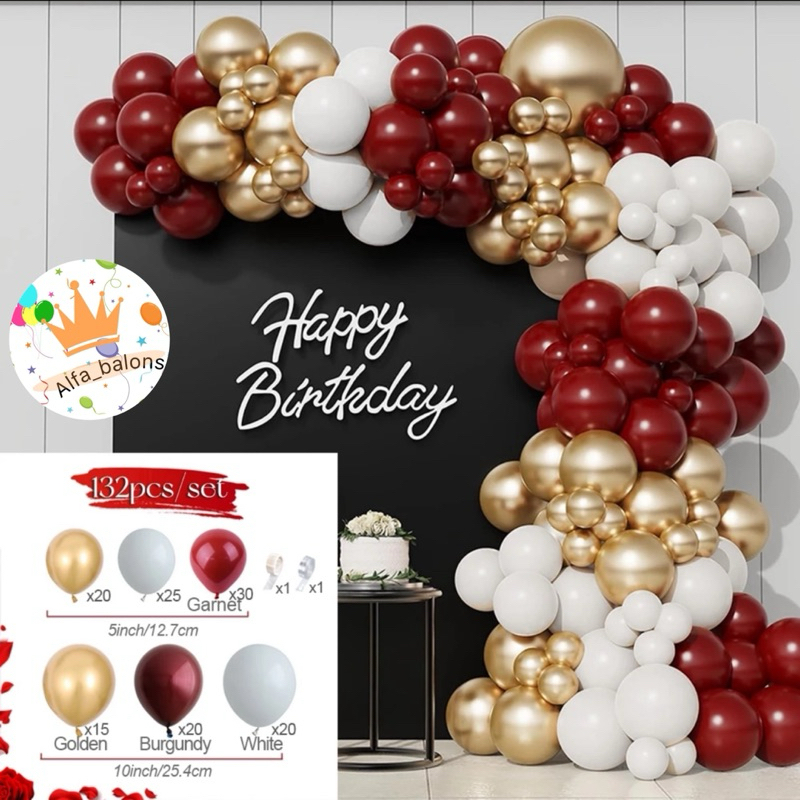 131 Pcs Ruby Merah Emas Kit Lengkungan Balon Lateks untuk Dekorasi Pernikahan Pesta Ulang Tahun
