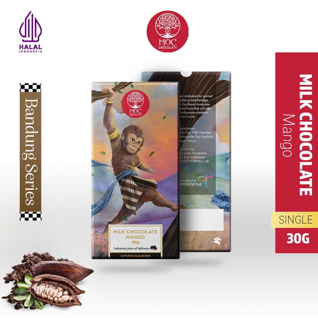 

MOC Chocolate - Bandung Series Milk Chocolate Mango 30 Gram - Halal - Chocolate Bar/Cokelat Batang - Chocolate Edukasi