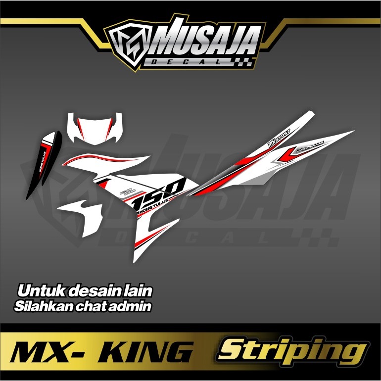 Stiker Striping Mx king putih merah transparan uv glossy non full body custom