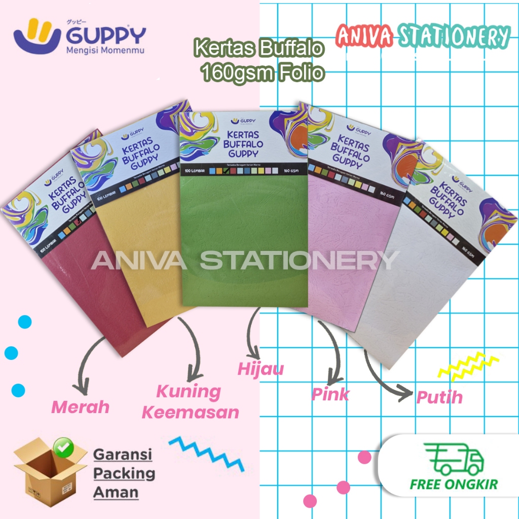 

100 LEMBAR KERTAS BUFFALO MERK GUPPY COVER JILID UKURAN FOLIO F4 TEBAL 160 GSM