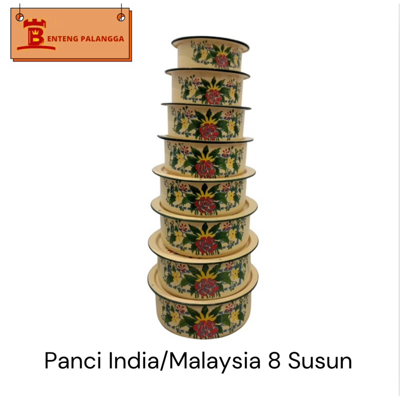 Panci Set India Malaysia / Panci Kuning Susun 8/Panci Kuning/Wadah Makanan Motif Bunga
