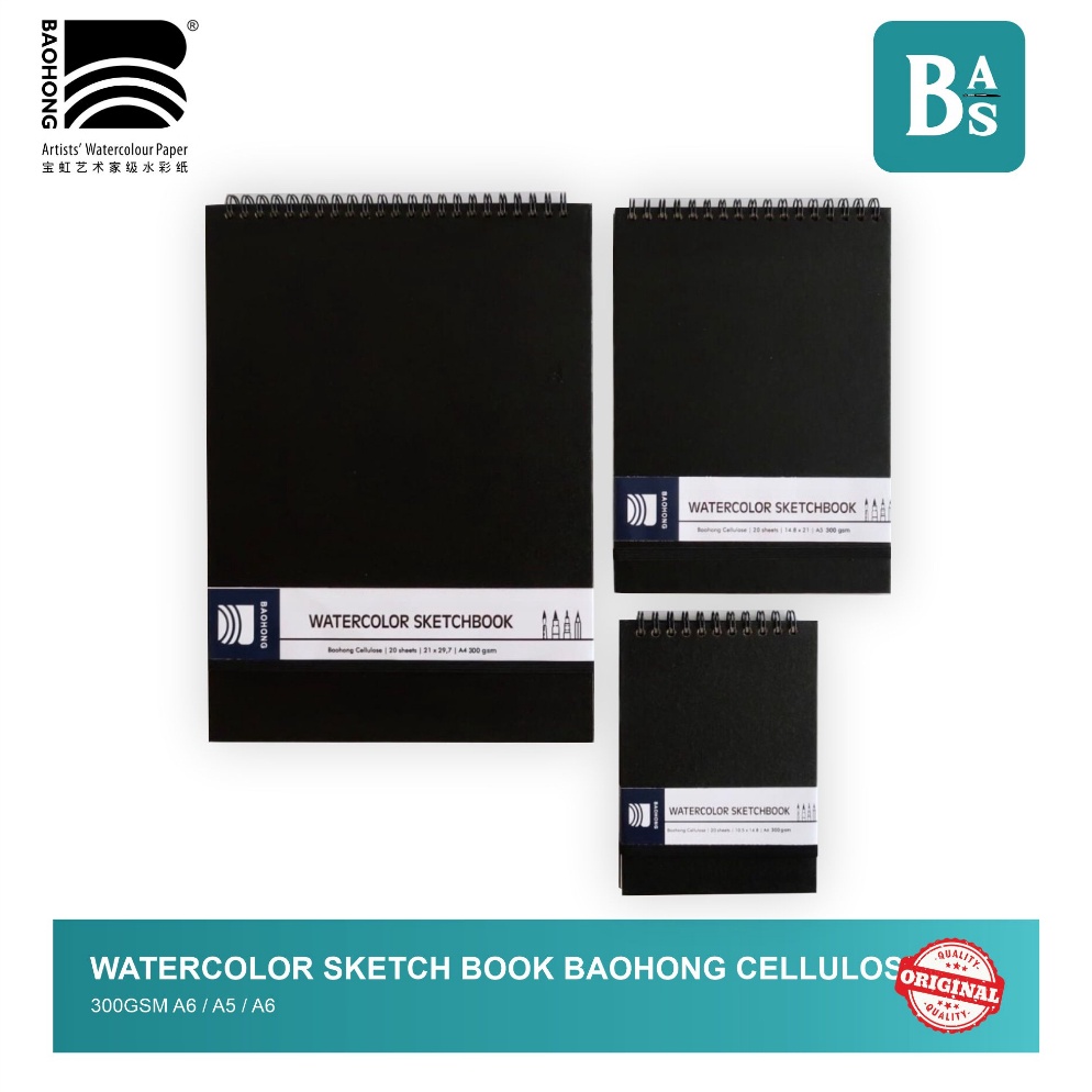 

KODE H2H5 Alat Tulis Buku Gambar Sketsa Watercolour Sketchbook Baohong Cellulose 3gsm A6 A5 A4 By Bali Art Supplies