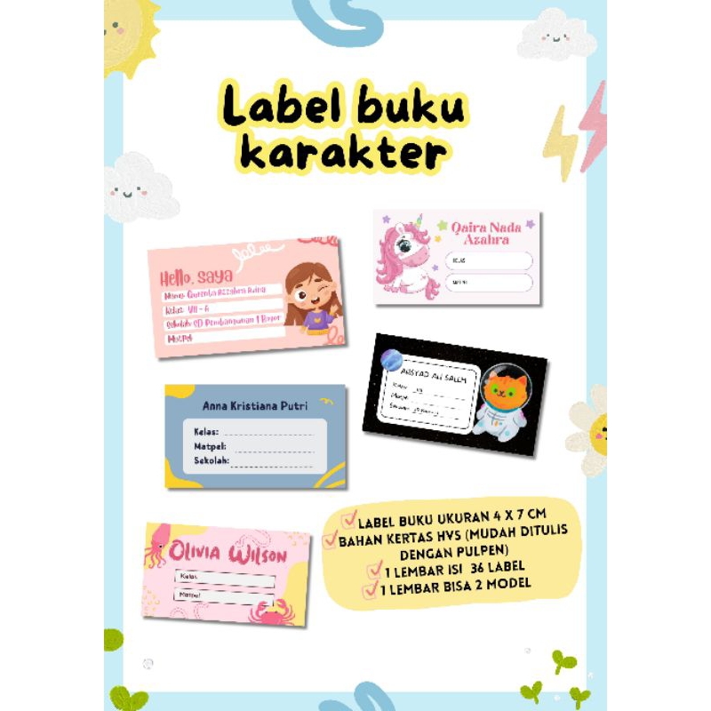 

LABEL BUKU KARAKTER SEKOLAH CUSTOM FOTO