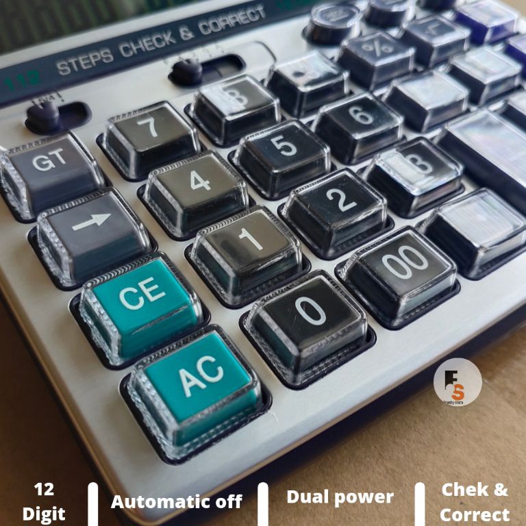 

KODE N3G2 Kalkulator Calculator Dekstop Meja Dagang 12 Digit Tombol Transparan Mika Awet Bagus Layar Terang Angka Besar Fitur Chek Ulang