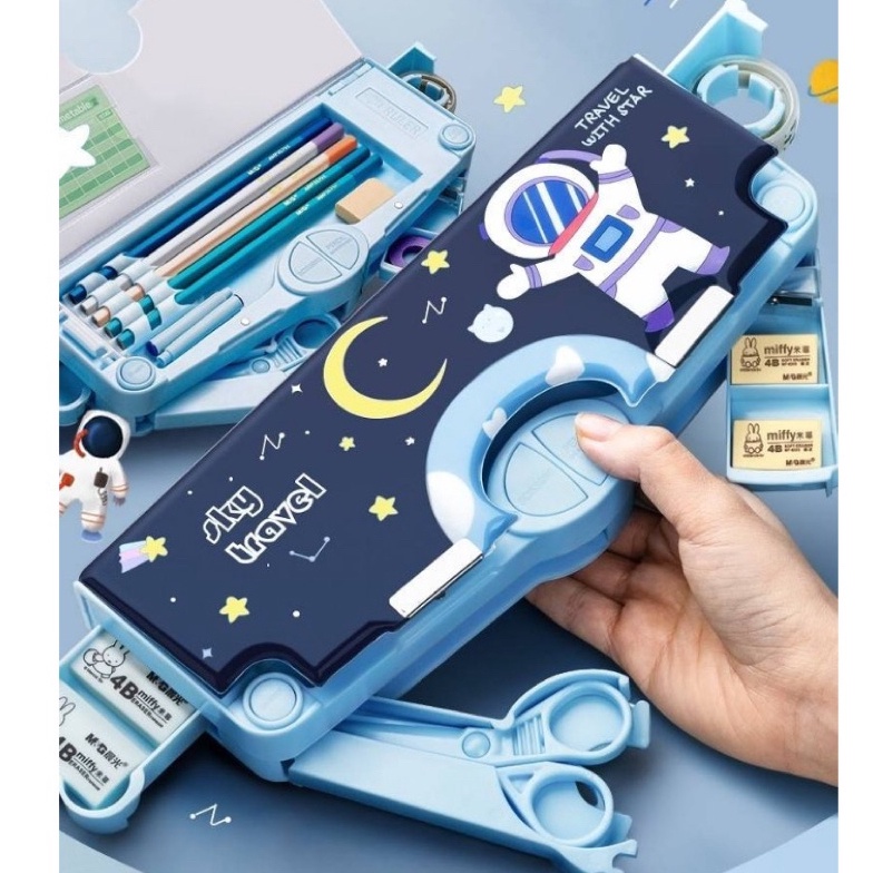 

KODE X6U9 Tempat pensil viral Kotak Pensil Astronot Dino unicorn Kotak Pensil Karakter Embos Multifungsi import