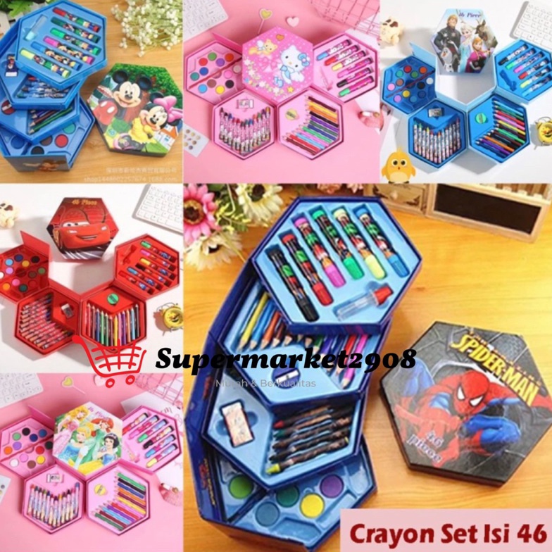 

SUPER Crayon Set Karakter 4in1 Isi 46pcs