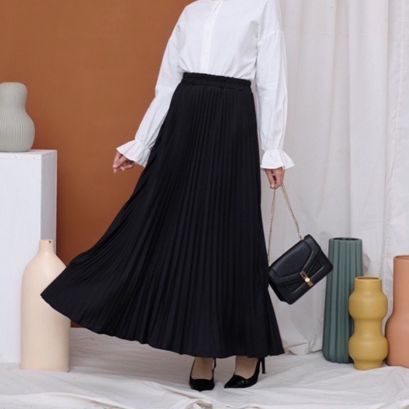 PLISKET BASIC  SKIRT | Rok Plisket | Plikset Polos | Rok Wanita | Rok plisket hitam | Rok putih