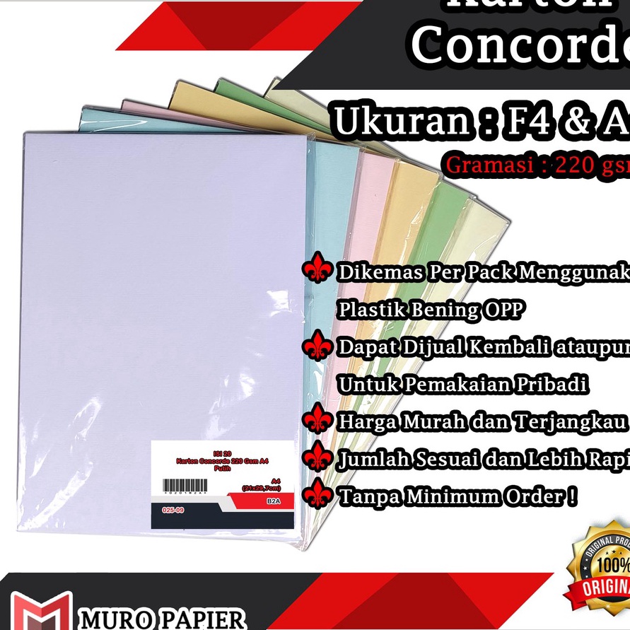 

HJ6 PER PAK ISI 2 Karton Concorde 22 gsm F4 A4 by Muro Papier