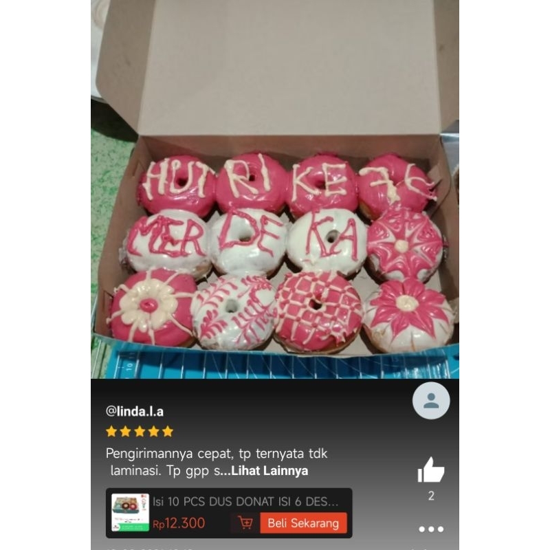 

isi 10 Pcs Dus Donat Uk 27 x 18.5 isi 6 pcs Donat Desain Keren