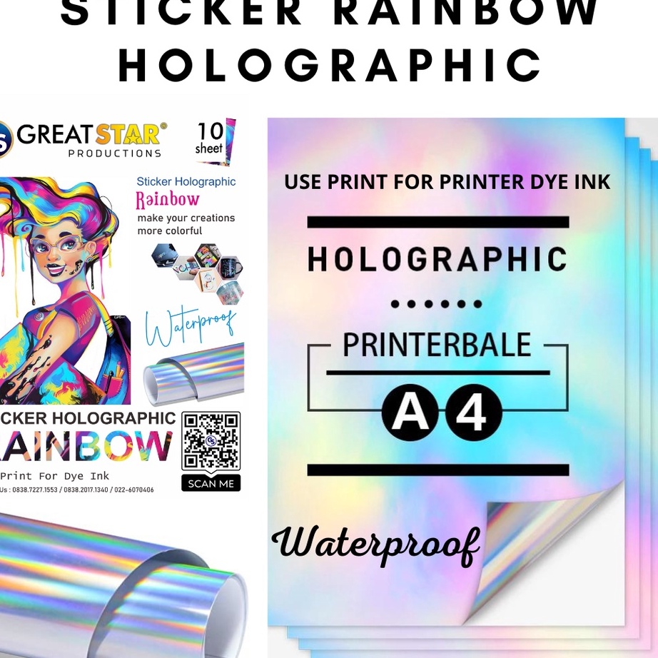 

HJ6 STICKER RAINBOW HOLOGRAFIC WATER PROFF A41 LEMBAR