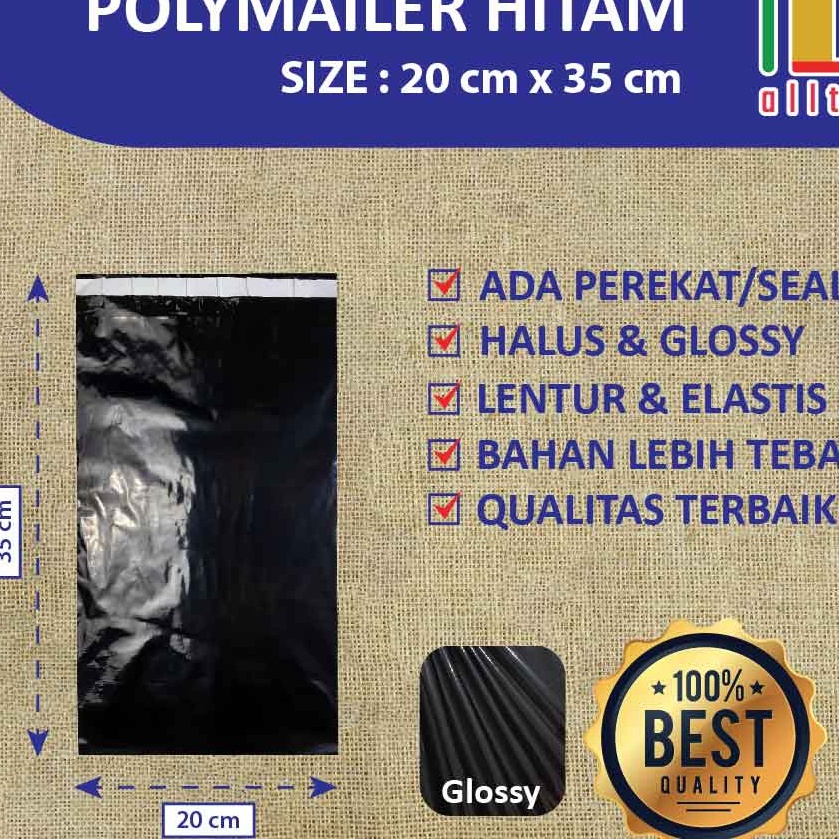 

FG2 PLASTIK PACKING OLSHOP PE POLYMAILER kantong kemasan amplop plastik 2X35 HITAM GLOSSY mewah