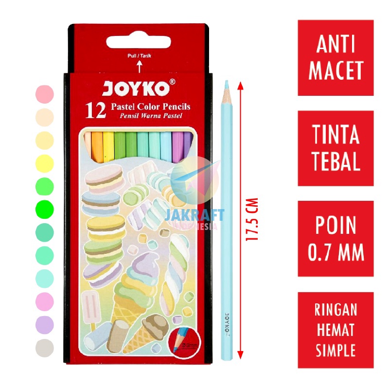 

WAH 12 Pcs Pensil Warna Pastel isi 12 Panjang JOYKO CP125P Color Pencils