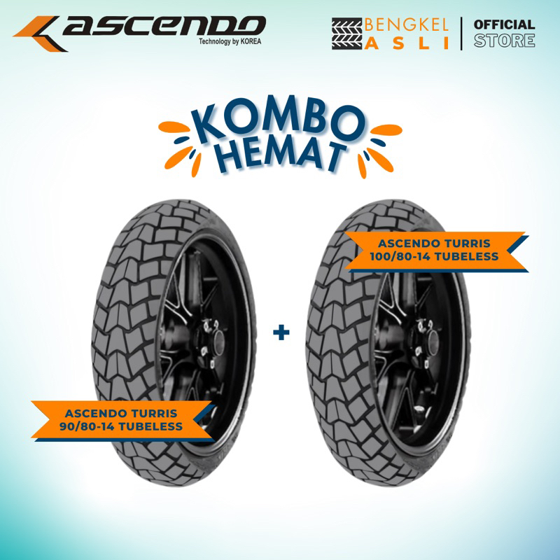(KOMBO HEMAT 2 BAN TUBELESS) Ban Motor Cruiser ASCENDO TURRIS Ring 14 90/80-14 + Ban Motor Cruiser A