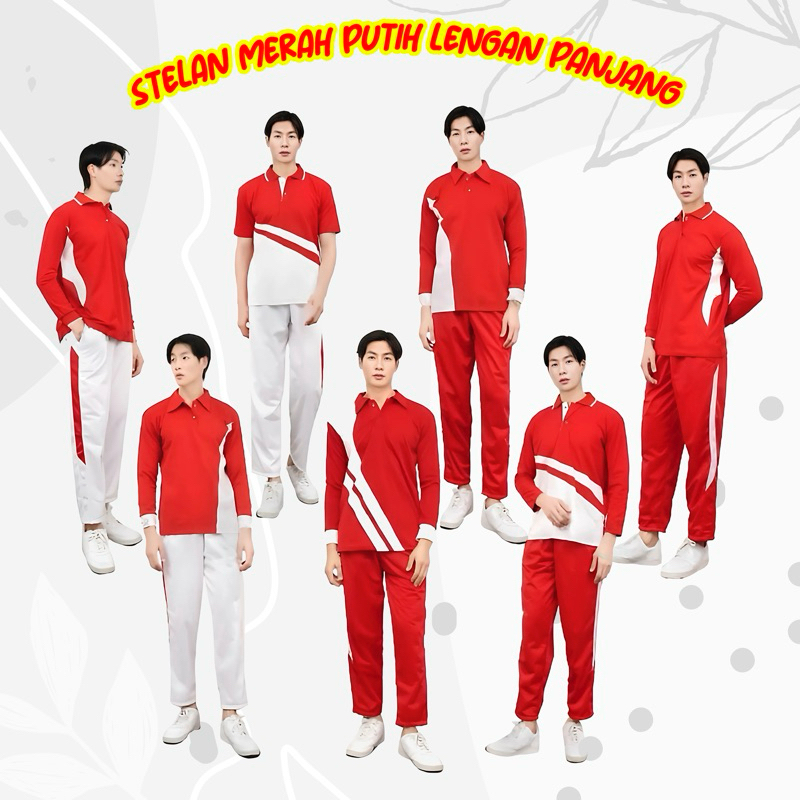 SETELAN BAJU OLAHRAGA MERAH PUTIH WANGKI PRIA WANITA LENGAN PANJANG
