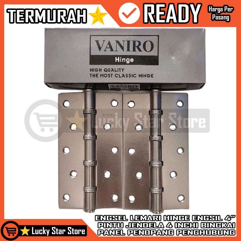 Vaniro Pintu Engsil Lemari Jendela 4” Inci Engsel Hinge Kupu Penopang Penghubung Stainles Kabinet Ka