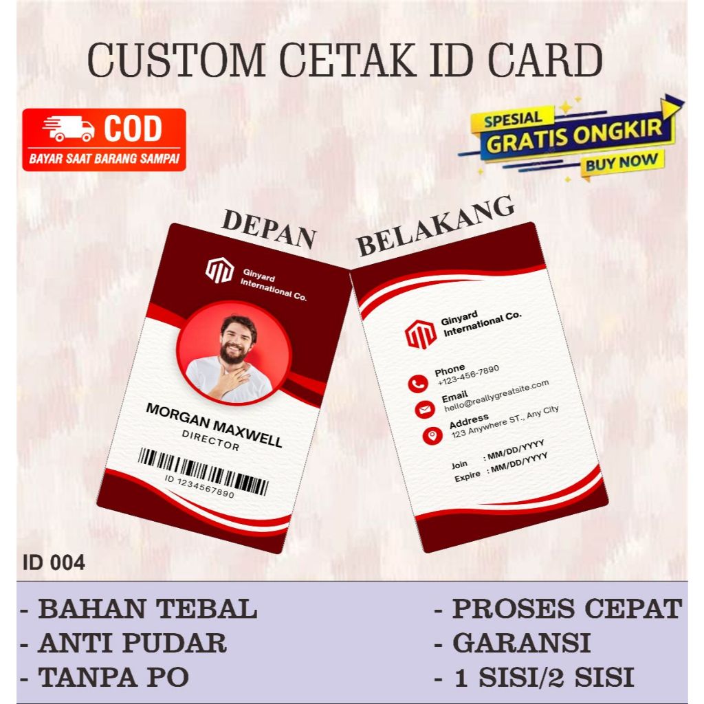 

TANPA PO CETAK ID CARD CUSTOM 1 SISI 2 SISI MURAH