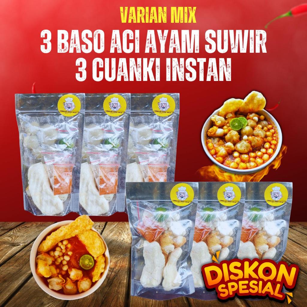 

MIX 3 BASO ACI AYAM SUWIR, 3 CUANKI INSTAN PAKET HEMAT, NIKMAT & EKONOMIS