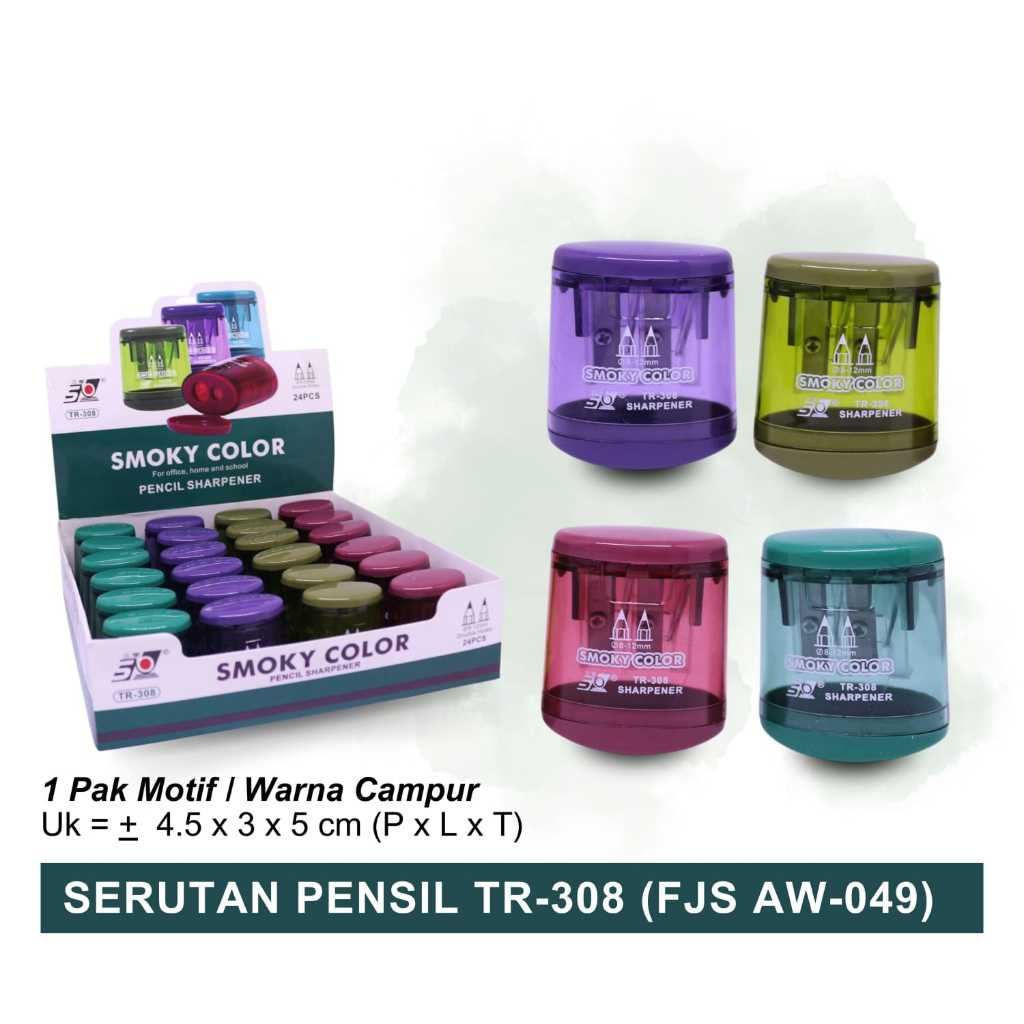 

Rautan Pensil/ Rautan Serutan Orotan Pensil Sharpener 2Lubang/ Peruncing Pensil Polos Transparant Smoky Color 308
