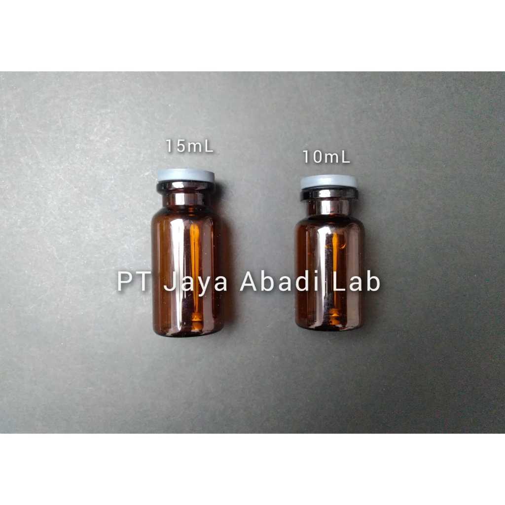 botol kaca gelap vial amber 10 ml 10ml 15 ml 15ml tutup karet coklat obat kimia