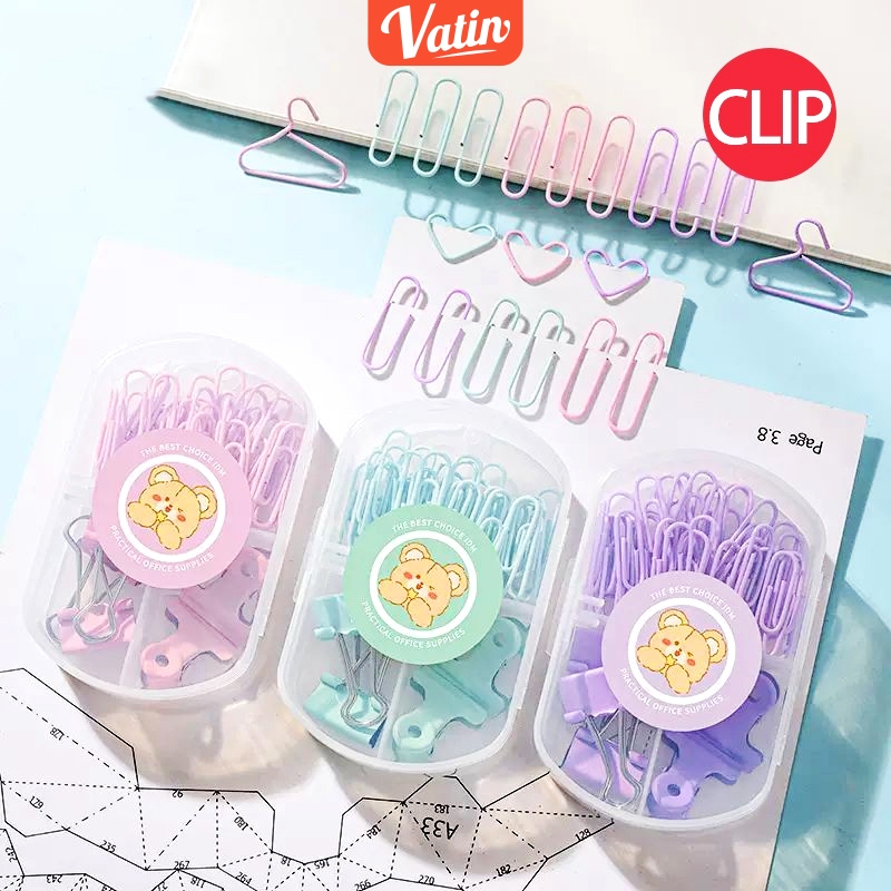 

Kombinasi penjepit kertas warna warni untuk kantor Office combination paper clip binder clip and push pin set Klip kertas-Vatin_Shop