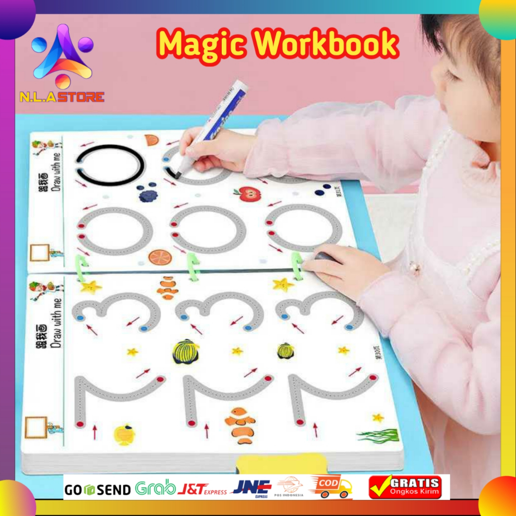 

Buku Edukasi Anak Belajar Reusable Magic Workbook Tracing Wipe Clean Book Activity