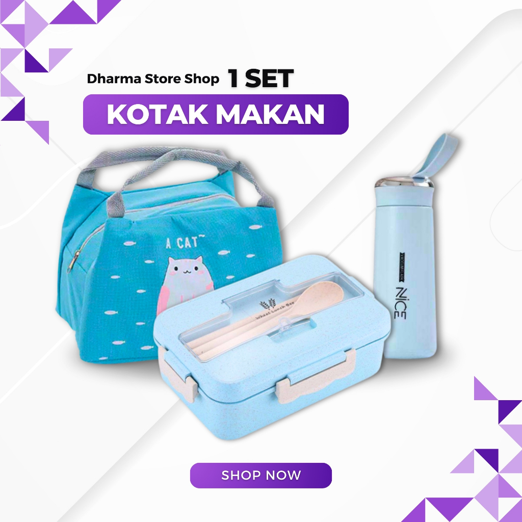 Tempat Makan Kotak Bekal  Anak Sekolah TK SD Laki Laki Perempuan Lunch Box Set Tas Botol Minum