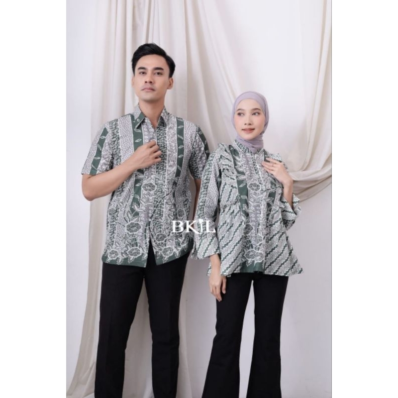COUPLE BATIK EKLUSIVE BATIK KONDANGAN BATIK KANTOR KEKINIAN ATASAN BATIK HIJAU