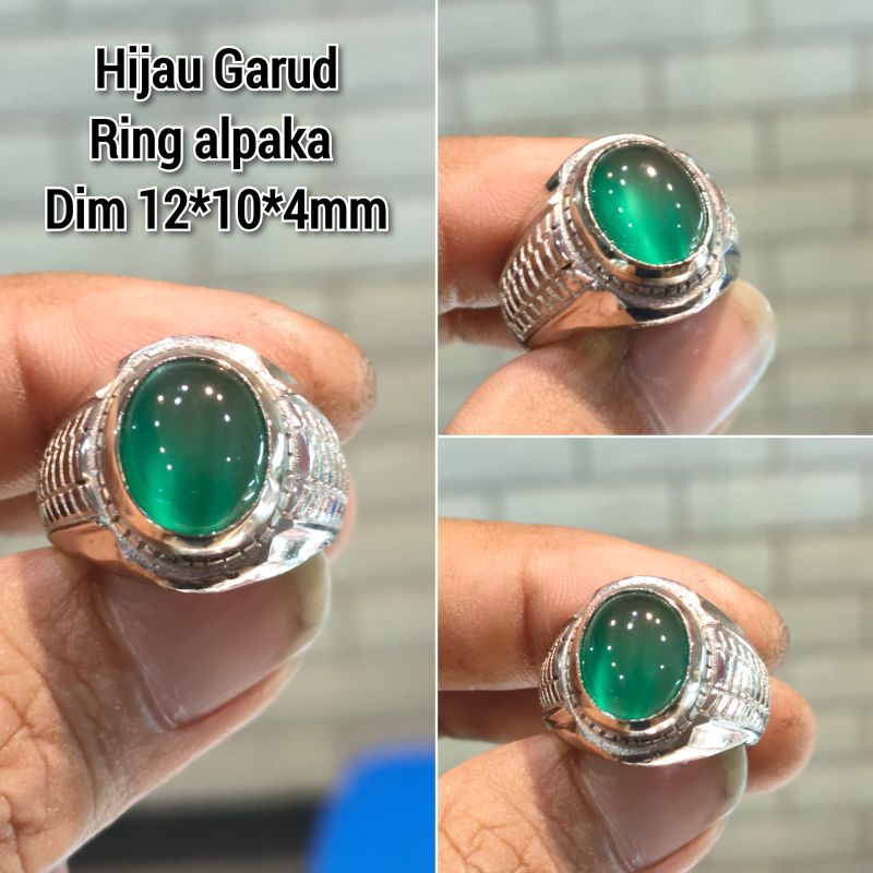CINCIN PRIA BATU HIJAU GARUD KECIL RING ALPAKA