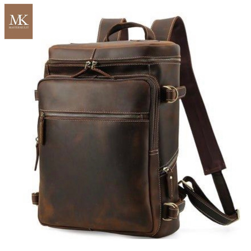 Large Vintage Leather Backpack For Laptop