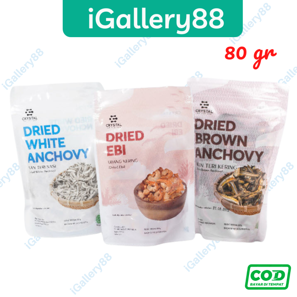 

Crystal of the Sea Dried White Brown Anchovy Ebi 80gr Ikan Teri Nasi Lauk MPASI NON Pengawet