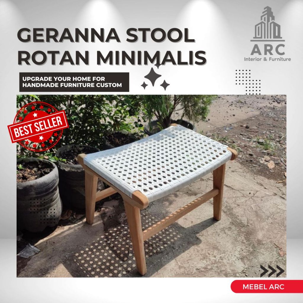 Kursi Kotak Stool Rotan Minimalis, Kursi Stool Kayu Jati Mix Rotan Modern