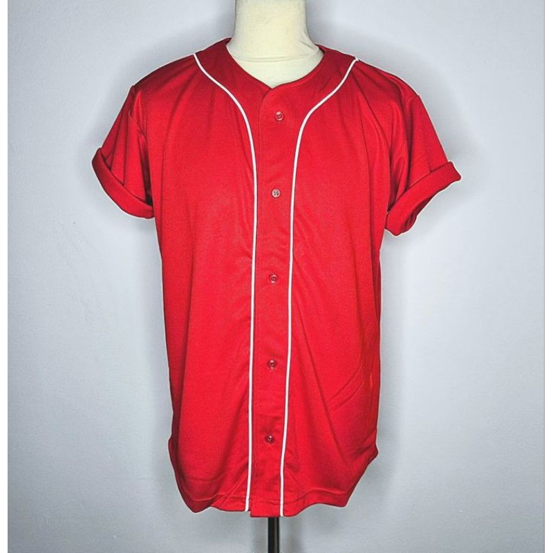 Jersey baseball polos merah list putih unisex