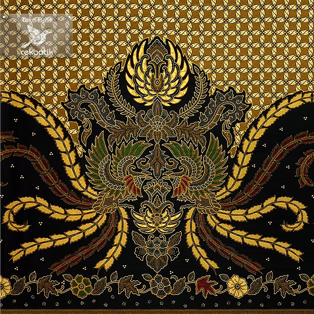 Kain Batik - Motif Burung Garuda Kawung Jawa Modern Spesial Ukuran Lebih Panjang (Hitam)