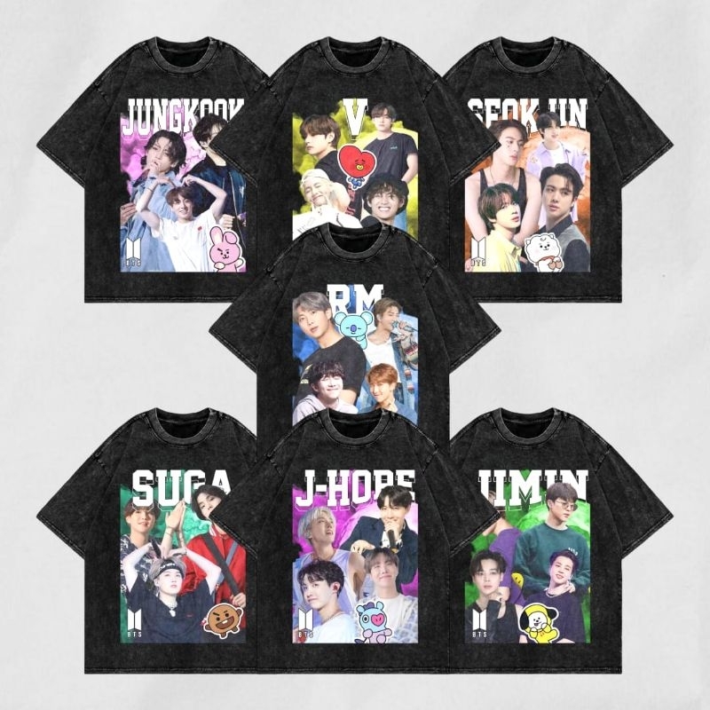 KAOS OVERSIZE BTS - HITAM WASHED - KAOS BTS - TSHIRT BTS - KAOS BAHAN KATUN