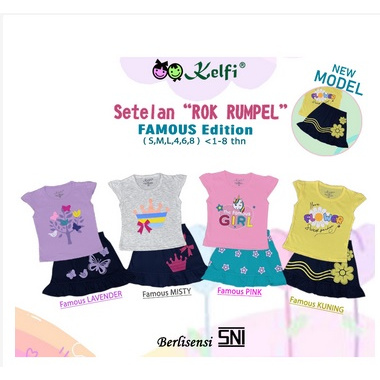 TkGobe KELFI SETELAN ANAK PEREMPUAN ROK REMPEL SET CEWEK "FAMOUS EDITION" MAKASSAR
