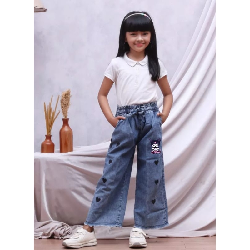 CELANA KULOT ANAK JEANS KUROMI BT21 LOVE USIA 6-17 TAHUN REMAJA