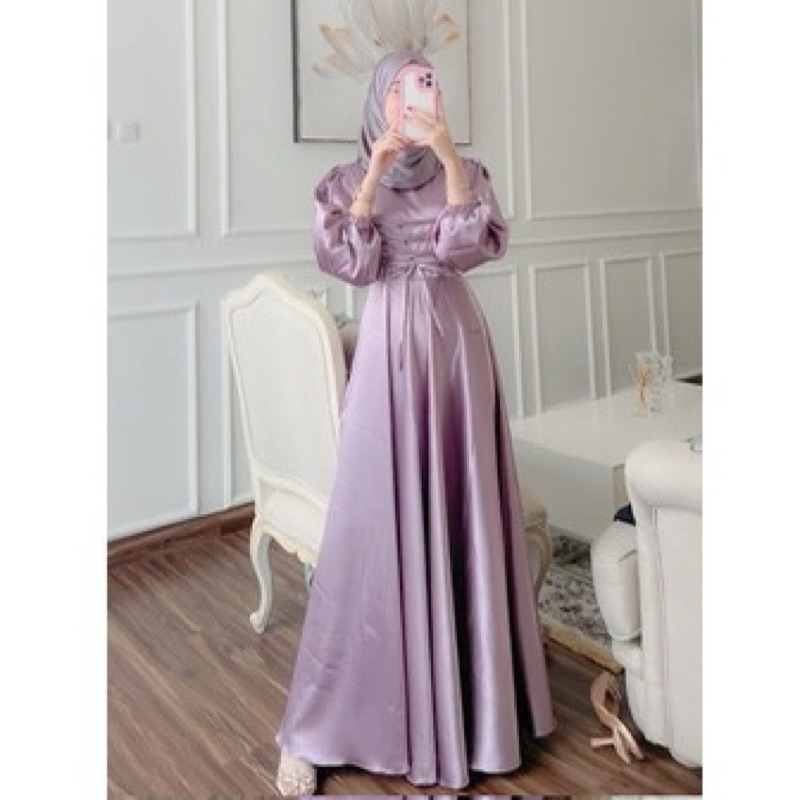 DRESS ANIA SILK SATIN VELVET - Dress Kondangan Satin Hijab/ Dress BRIDESMAID/GAMIS LEBARAN