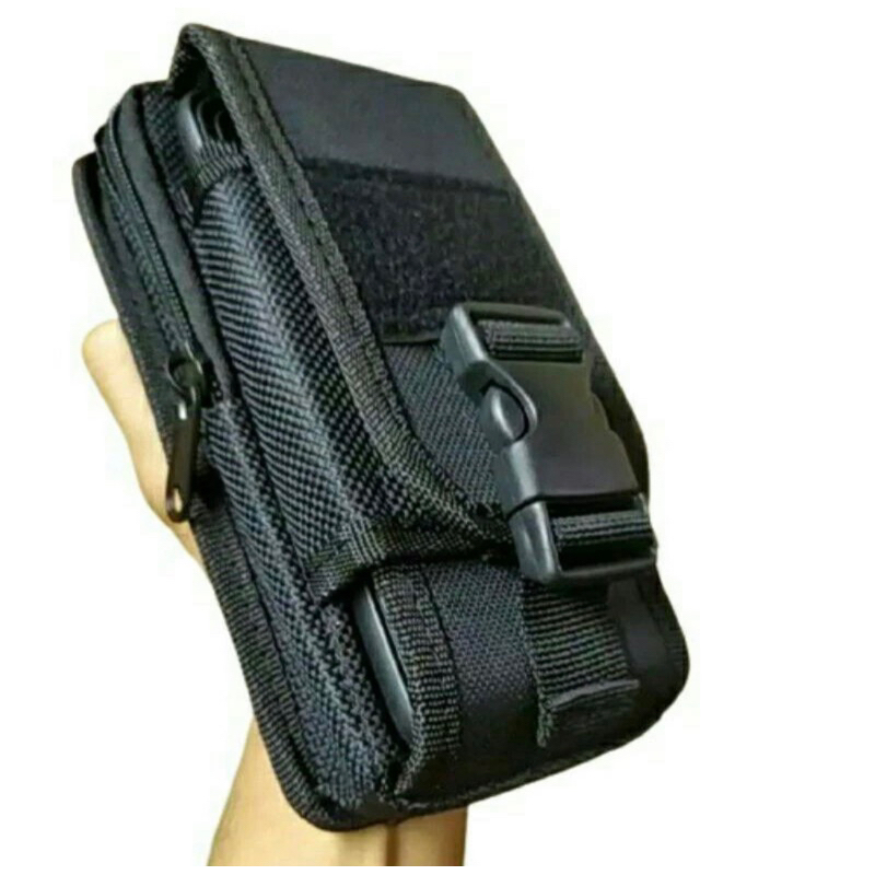 SARUNG PINGGANG PRIA KANVAS MUAT HP WARNA HITAM