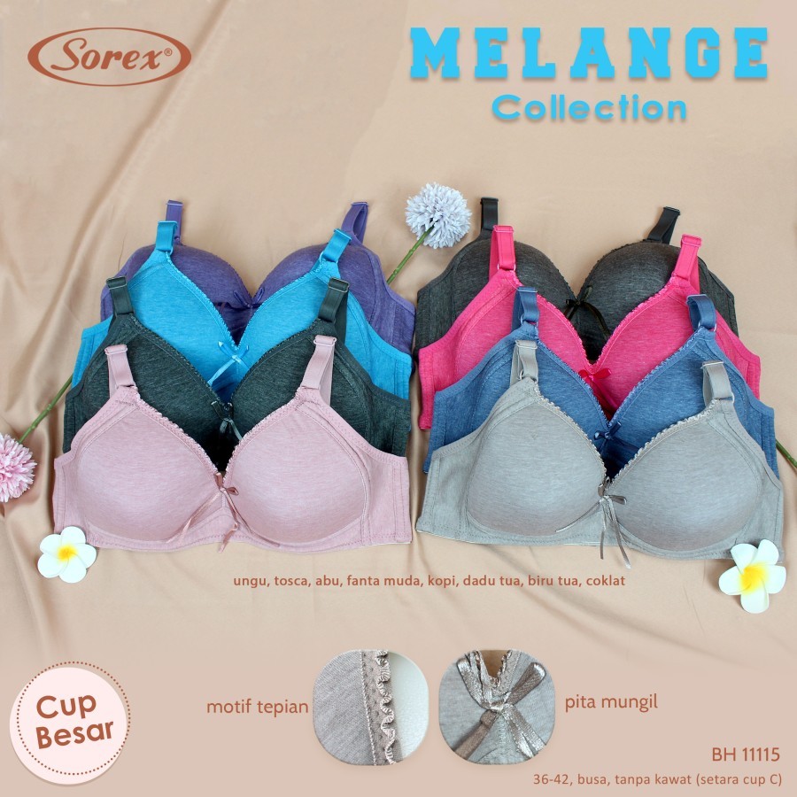 3Pcs Bra Wanita Dewasa Sorex | BH sorex 11115 Bh Busa Tanpa Kawat kait 2