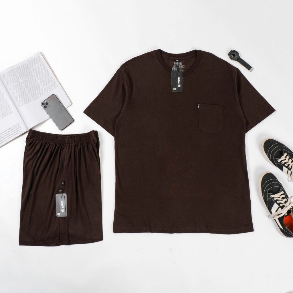 Oneseat Big Pria Kaos Polos Saku Pocket Setelan Celana Pendek Boxer Jumbo Besar