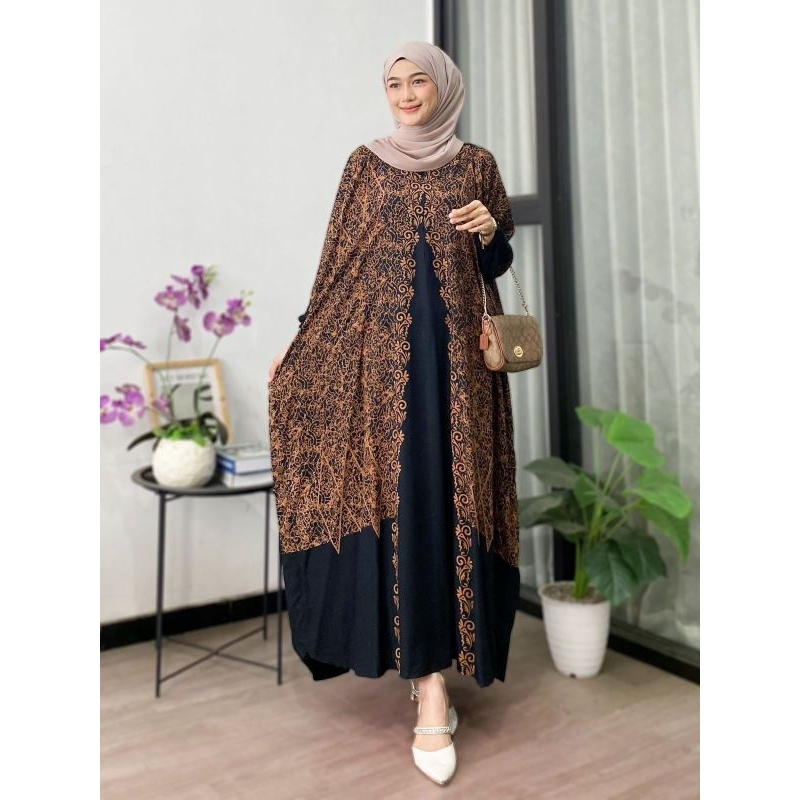 Gamis kaftan jumbo wanita motif kain rayon adem gamis batik rayon kekinian kaftan